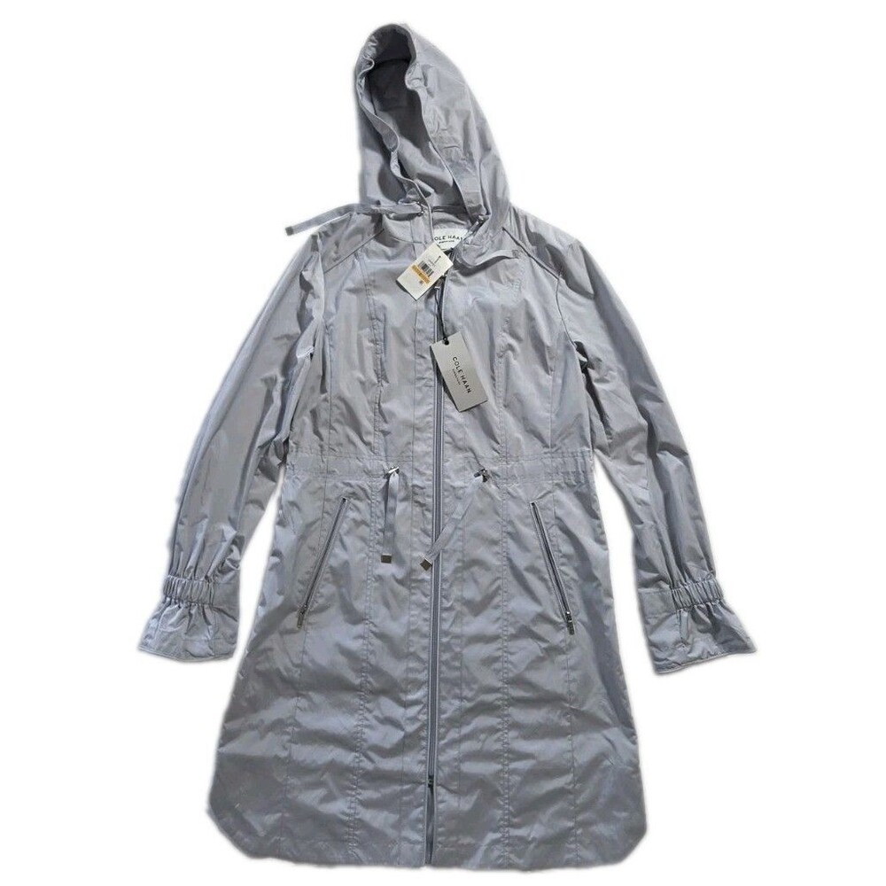 NWT Cole Haan Signature Packable Hooded Anorak Rain Jacket Mist Gray Small S/P